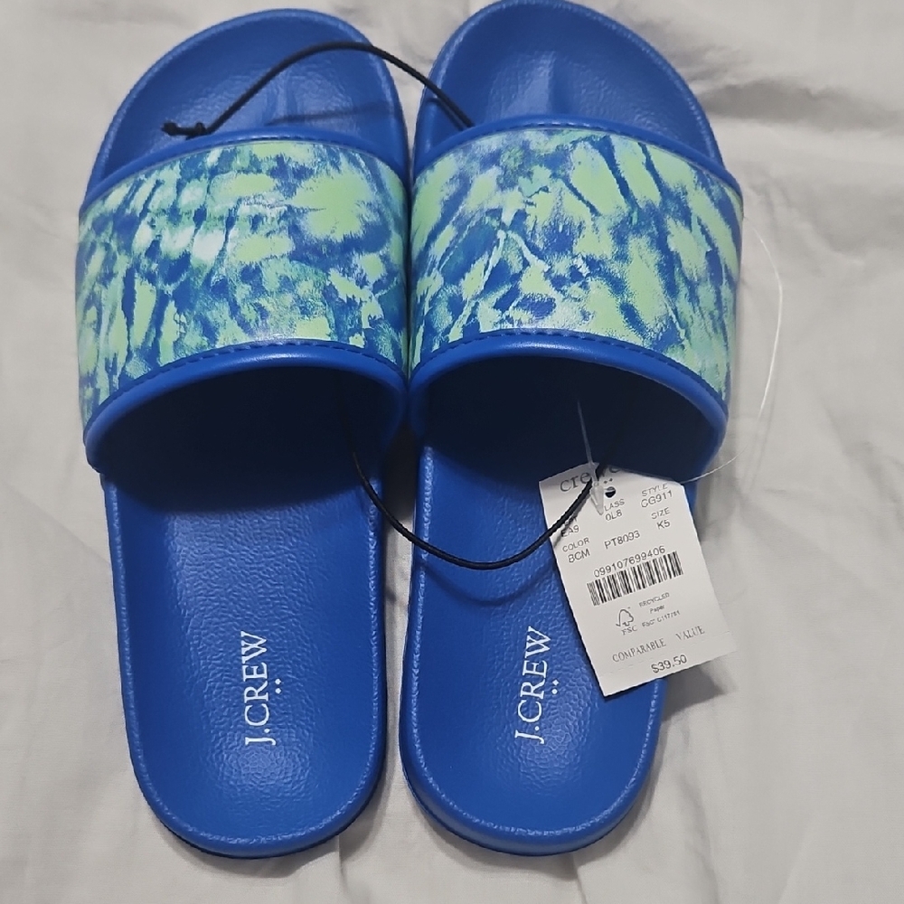 J. Crew Blue and Green Patterned Slides